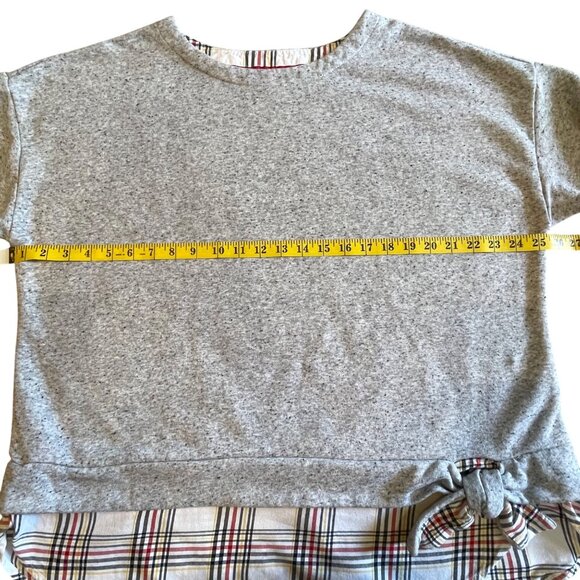 IZOD Women's Long Sleeve Tie-Front 2-Fer Sweatshirt Plaid Underlay Size XXL - Picture 7 of 10